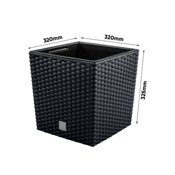 Ghiveci de flori, Prosperplast, Rato Low, patrat, 32 L, imitatie ratan, antracit, 32x32x32.5 cm - imagine 4