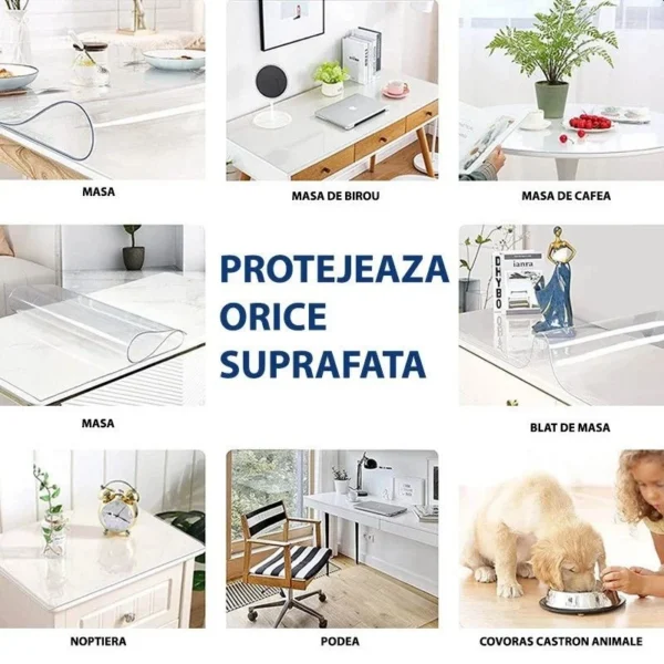 Protectie pvc pentru birou, mobilier, 1.5 mm grosime, 120x90 cm, transparenta - imagine 3