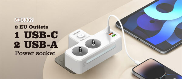 Adaptor priza LDNIO SE2337, 2 prize, 2 X USB-A, 1X USB-C, incarcare rapida QC 3.0, 10A - imagine 8