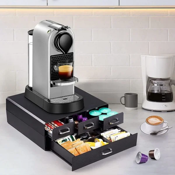 Organizator capsule cafea, 4 sertare depozitare, 2 nivele, negru - imagine 2