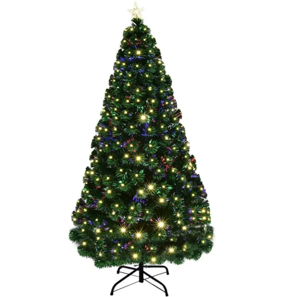 Brad artificial, iluminat cu fibra optica si led-uri, 210 cm, lumineaza multicolor - imagine 2