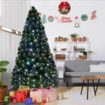 Brad artificial, iluminat cu fibra optica si led-uri, 210 cm, lumineaza multicolor