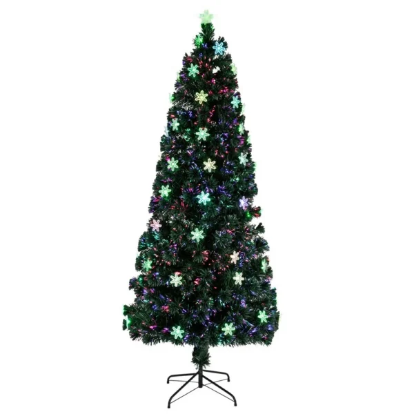 Brad artificial, cu fibra optica si fulgi de zapada, 180 cm, lumineaza multicolor - imagine 9