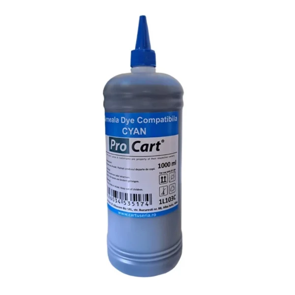 Cerneala compatibila epson l102, l103, l105, l106 cyan, 1 litru - imagine 2