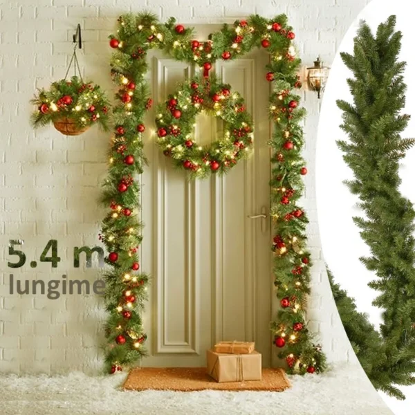 Ghirlanda groasa decorativa din brad artificial, molid scandinav, lungime 5.4 m, verde natural, aspect bogat - imagine 6