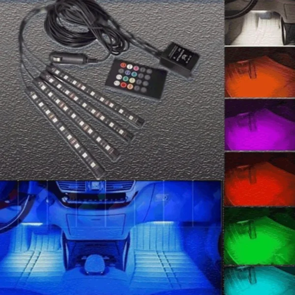 Lumina led rgb interior auto, senzor sunet, 4 benzi autoadezive, 12 v, telecomanda ir - imagine 3