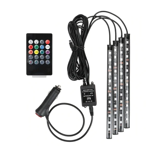 Lumina led rgb interior auto, senzor sunet, 4 benzi autoadezive, 12 v, telecomanda ir - imagine 2
