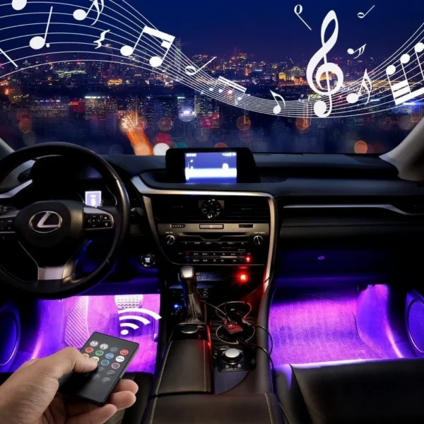 Lumina led rgb interior auto, senzor sunet, 4 benzi autoadezive, 12 v, telecomanda ir Lumina led rgb interior auto, senzor sunet, 4 benzi autoadezive, 12 v, telecomanda ir - imagine 1