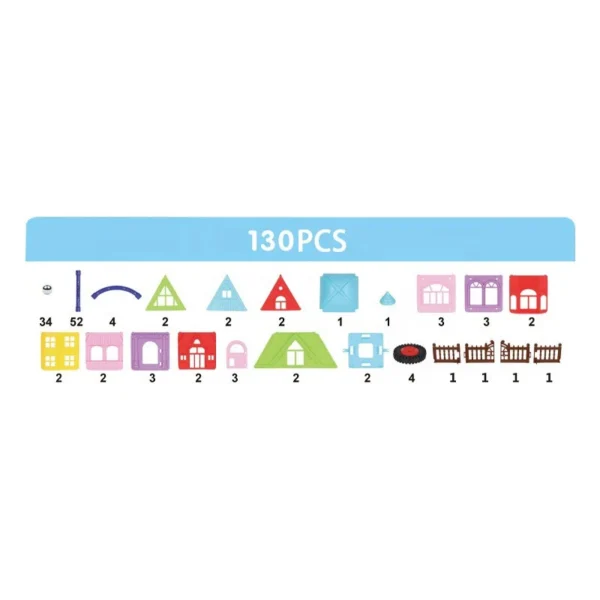 Set constructii magnetic, 130 piese, constructie 3d castel, masinuta, varsta 6+, procart - imagine 9