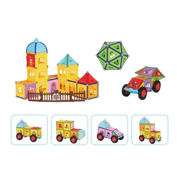 Set constructii magnetic, 130 piese, constructie 3d castel, masinuta, varsta 6+, procart - imagine 6