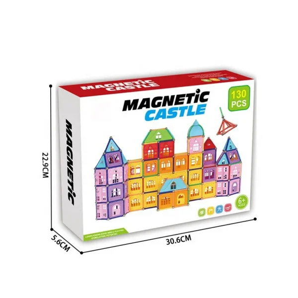 Set constructii magnetic, 130 piese, constructie 3d castel, masinuta, varsta 6+, procart - imagine 11
