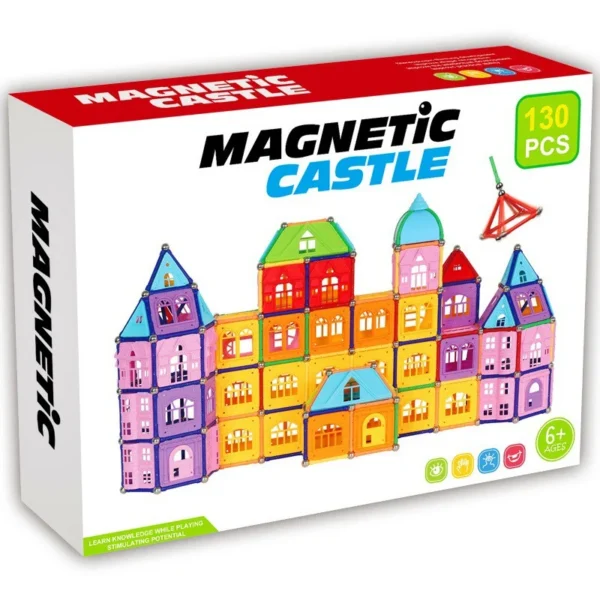 Set constructii magnetic, 130 piese, constructie 3d castel, masinuta, varsta 6+, procart - imagine 10