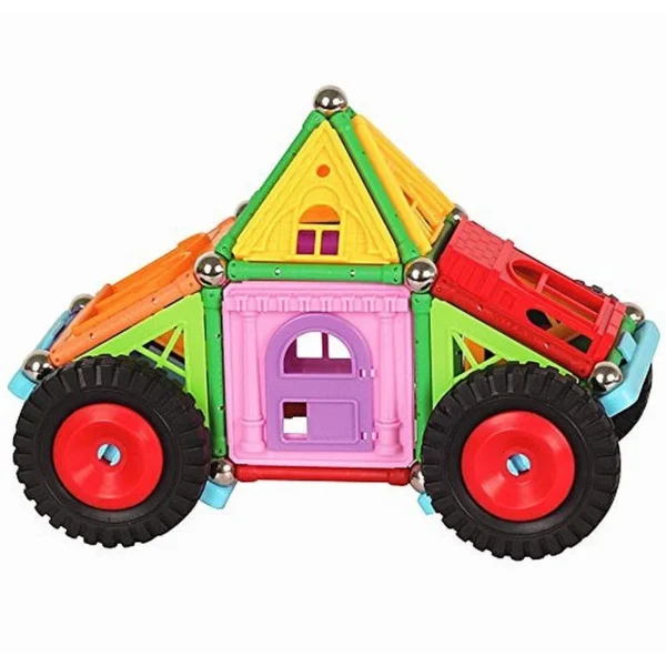 Set constructii magnetic, 130 piese, constructie 3d castel, masinuta, varsta 6+, procart - imagine 3