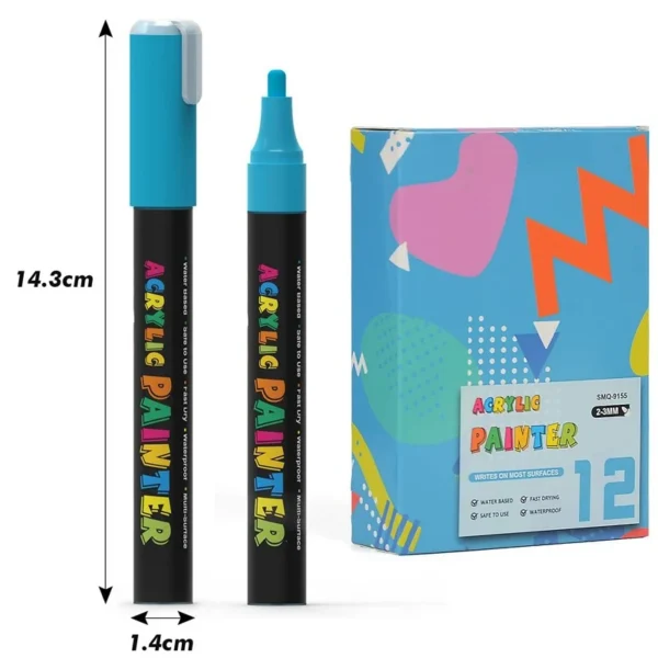 Set 12 markere acrilice permanente ptr orice suprafata, 2-3 mm,12 culori - imagine 7