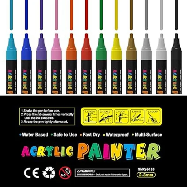 Set 12 markere acrilice permanente ptr orice suprafata, 2-3 mm,12 culori - imagine 28