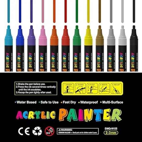Set 12 markere acrilice permanente ptr orice suprafata, 2-3 mm,12 culori - imagine 8