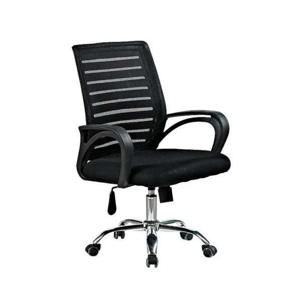 Scaun ergonomic de birou, baza otel cromat, inaltime reglabila 87-97 cm, rotativ, manere - imagine 1