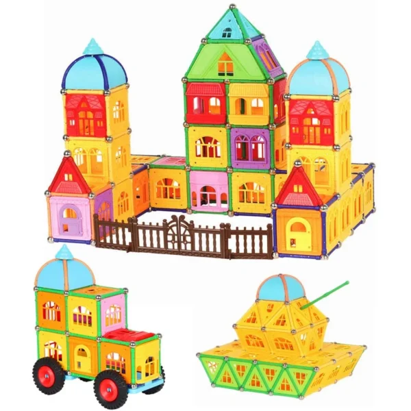 Set constructii magnetic, 130 piese, constructie 3d castel, masinuta, varsta 6+, procart - imagine 1