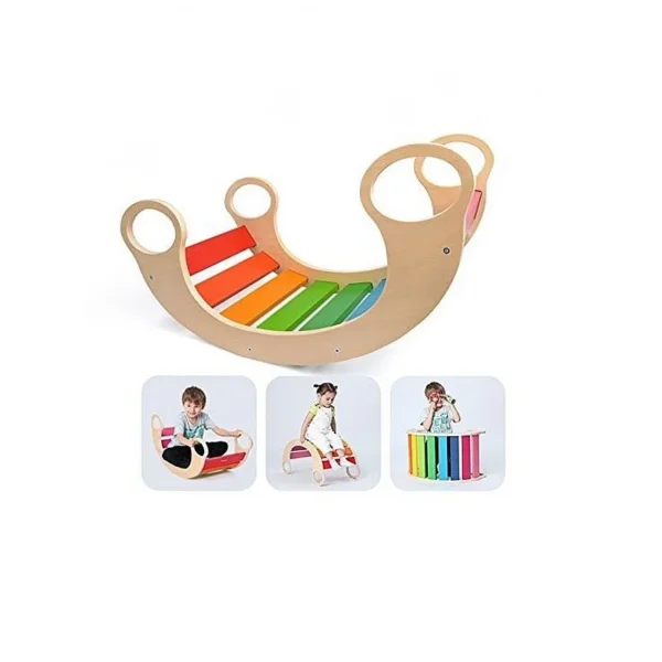 Balansoar rocker din lemn, placa de echilibru, montessori, multicolor - imagine 5
