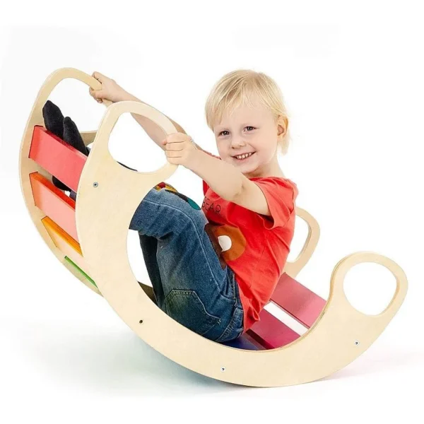 Balansoar rocker din lemn, placa de echilibru, montessori, multicolor - imagine 2