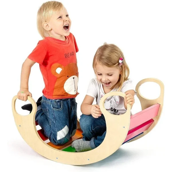 Balansoar rocker din lemn, placa de echilibru, montessori, multicolor - imagine 1