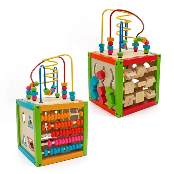 Cub activitati educative, centru multifunctional, 5 in 1, jucarie interactiva din lemn - imagine 1