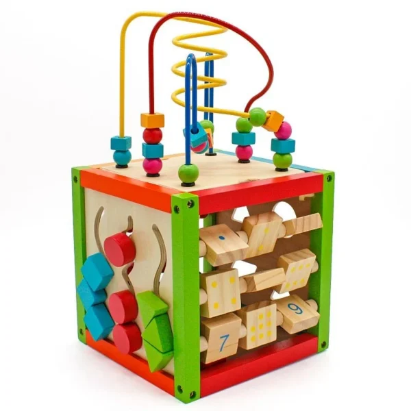 Cub activitati educative, centru multifunctional, 5 in 1, jucarie interactiva din lemn - imagine 2