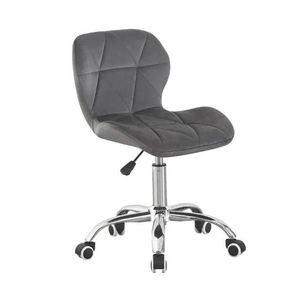Scaun tapitat de birou, stil scandinav, baza cromata, inaltime reglabila, catifea, gri - imagine 2