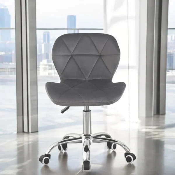 Scaun tapitat de birou, stil scandinav, baza cromata, inaltime reglabila, catifea, gri - imagine 6