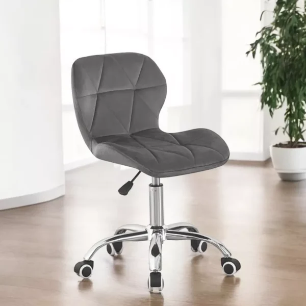 Scaun tapitat de birou, stil scandinav, baza cromata, inaltime reglabila, catifea, gri - imagine 8