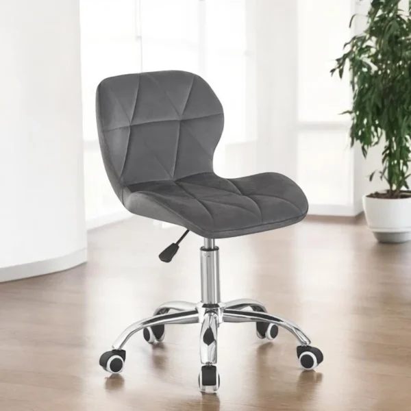 Scaun tapitat de birou, stil scandinav, baza cromata, inaltime reglabila, catifea, gri Scaun tapitat de birou, stil scandinav, baza cromata, inaltime reglabila, catifea, gri - imagine 1