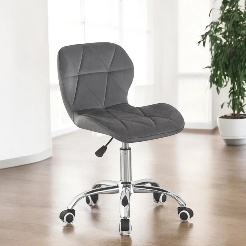 Scaun tapitat de birou, stil scandinav, baza cromata, inaltime reglabila, catifea, gri Scaun tapitat de birou, stil scandinav, baza cromata, inaltime reglabila, catifea, gri - imagine 1