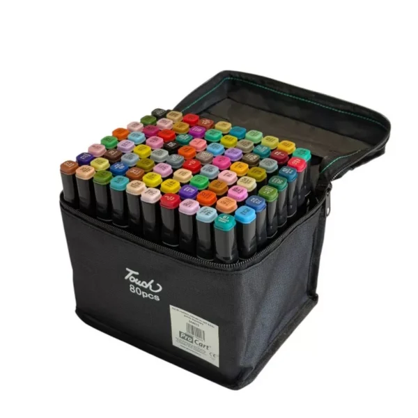 Set 80 markere cu varf dublu, culori diverse, geanta depozitare inclusa - imagine 7