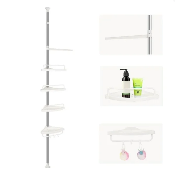 Raft pentru baie ajustabil 100-320 cm, 4 nivele, suport prosop, carlige - imagine 5