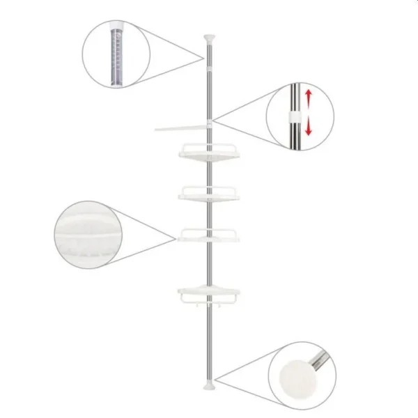 Raft pentru baie ajustabil 100-320 cm, 4 nivele, suport prosop, carlige - imagine 6