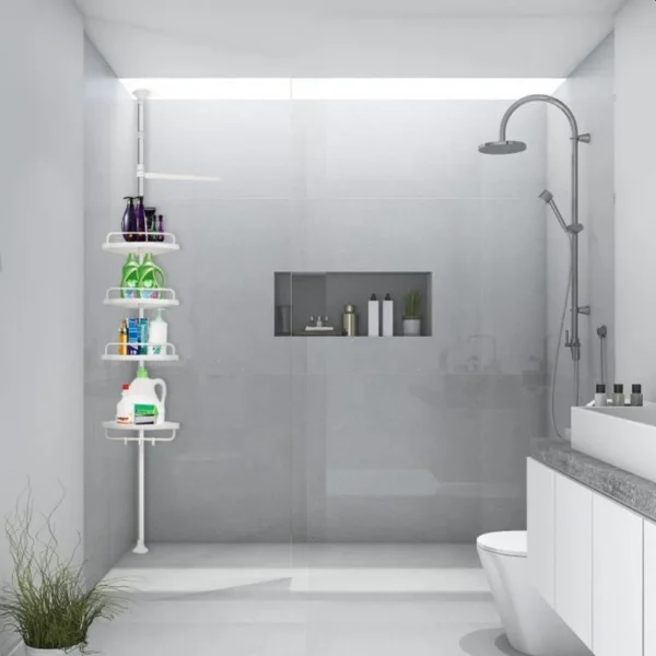 Raft pentru baie ajustabil 100-320 cm, 4 nivele, suport prosop, carlige - imagine 2