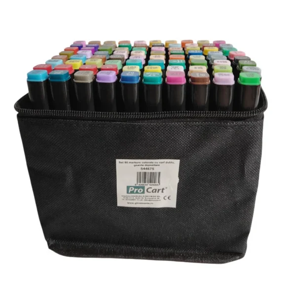 Set 80 markere cu varf dublu, culori diverse, geanta depozitare inclusa - imagine 29