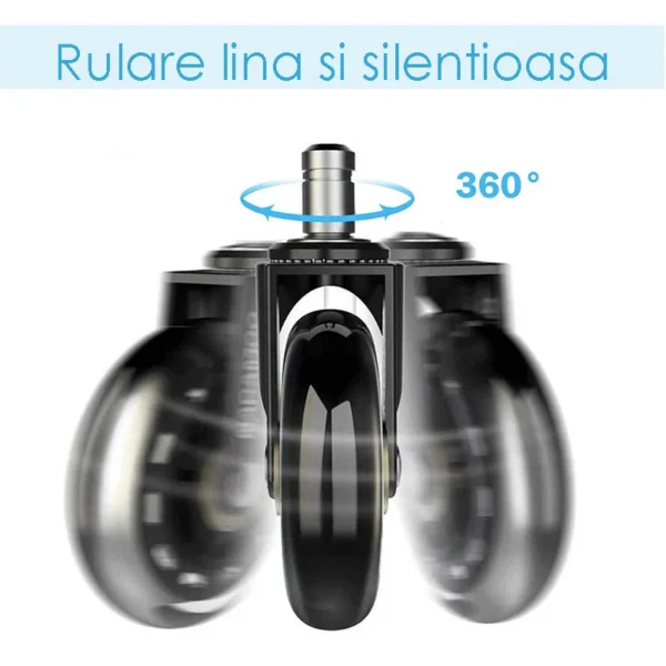 Set 5 roti pivotante pentru scaun de birou – universale, silentioase, silicon si cauciuc - imagine 4