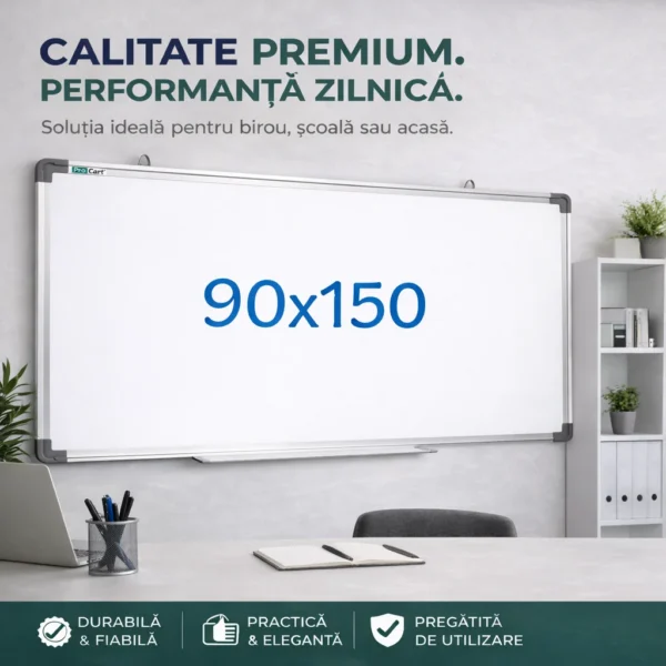 Tabla magnetica whiteboard 90x150 cm, rama aluminiu, tavita markere - imagine 12