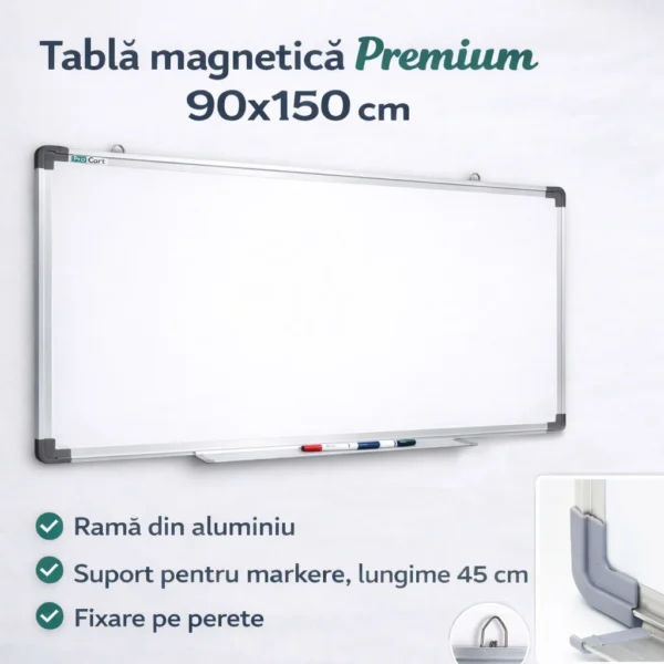 Tabla magnetica whiteboard 90x150 cm, rama aluminiu, tavita markere - imagine 13