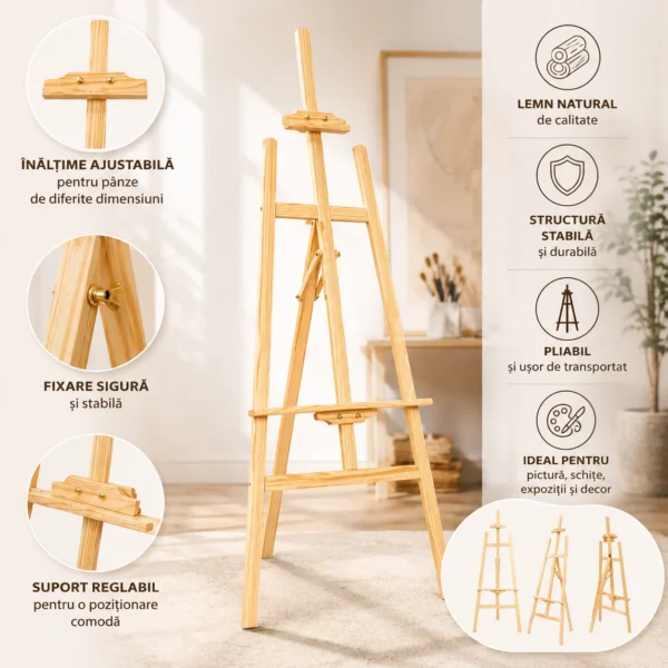 Sevalet din lemn pentru pictura 175x50, pliabil, inaltime ajustabilia maxim 175 cm - imagine 18