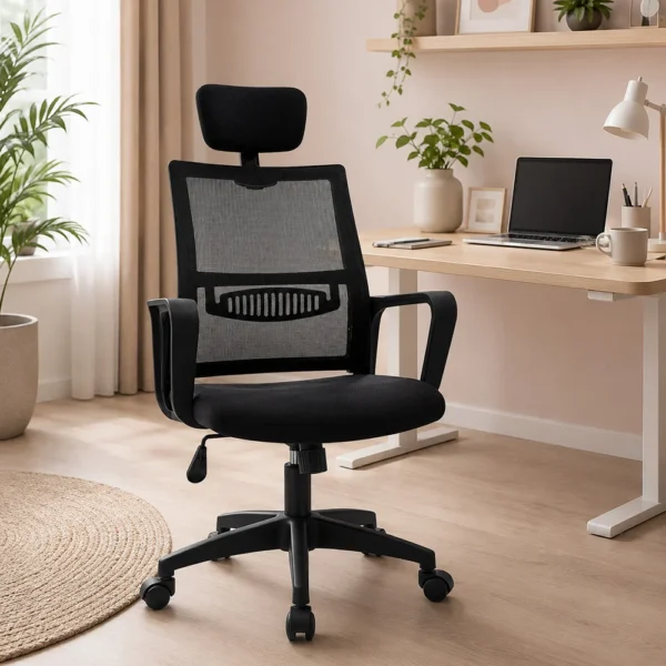 Scaun ergonomic de birou, reglabil in inaltime 108-118 cm, tetiera integrata, mesh si burete - imagine 7
