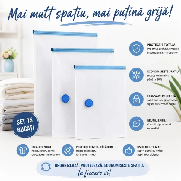 Saci pentru vidat, reutilizabili, 3 dimensiuni, transparenti, set 15 bucati - imagine 16