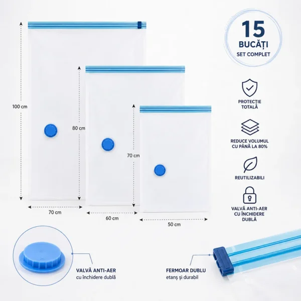 Saci pentru vidat, reutilizabili, 3 dimensiuni, transparenti, set 15 bucati - imagine 15