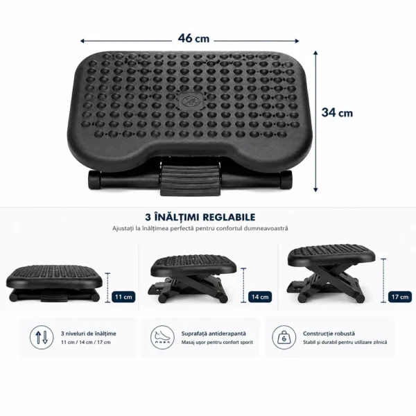 Suport ergonomic pentru picioare, antiderapant, inaltime reglabila, postura comoda birou - imagine 21
