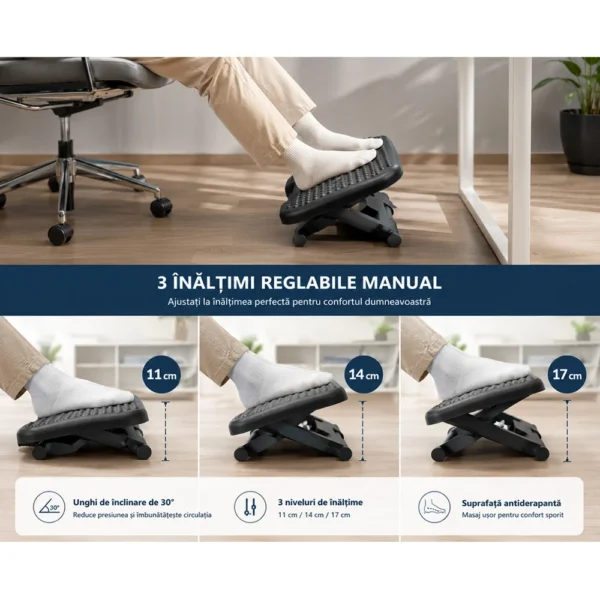 Suport ergonomic pentru picioare, antiderapant, inaltime reglabila, postura comoda birou - imagine 27