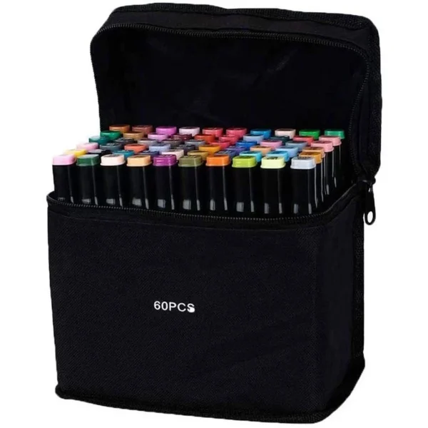 Set 80 markere colorate cu varf dublu, geanta depozitare - imagine 3