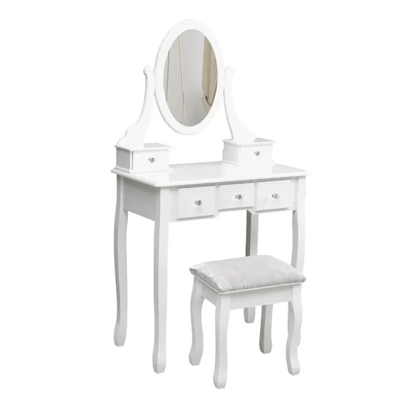 Set masa de toaleta 140x80x40 cm, oglinda si scaun incluse, 5 sertare - imagine 2