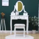 Set masa de toaleta 140x80x40 cm, oglinda si scaun incluse, 5 sertare - imagine 3