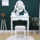 Set masa de toaleta 140x80x40 cm, oglinda si scaun incluse, 5 sertare - imagine 6